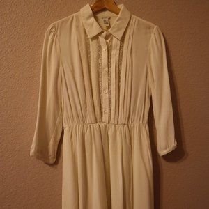 Cream Lace Accent Collared Dress